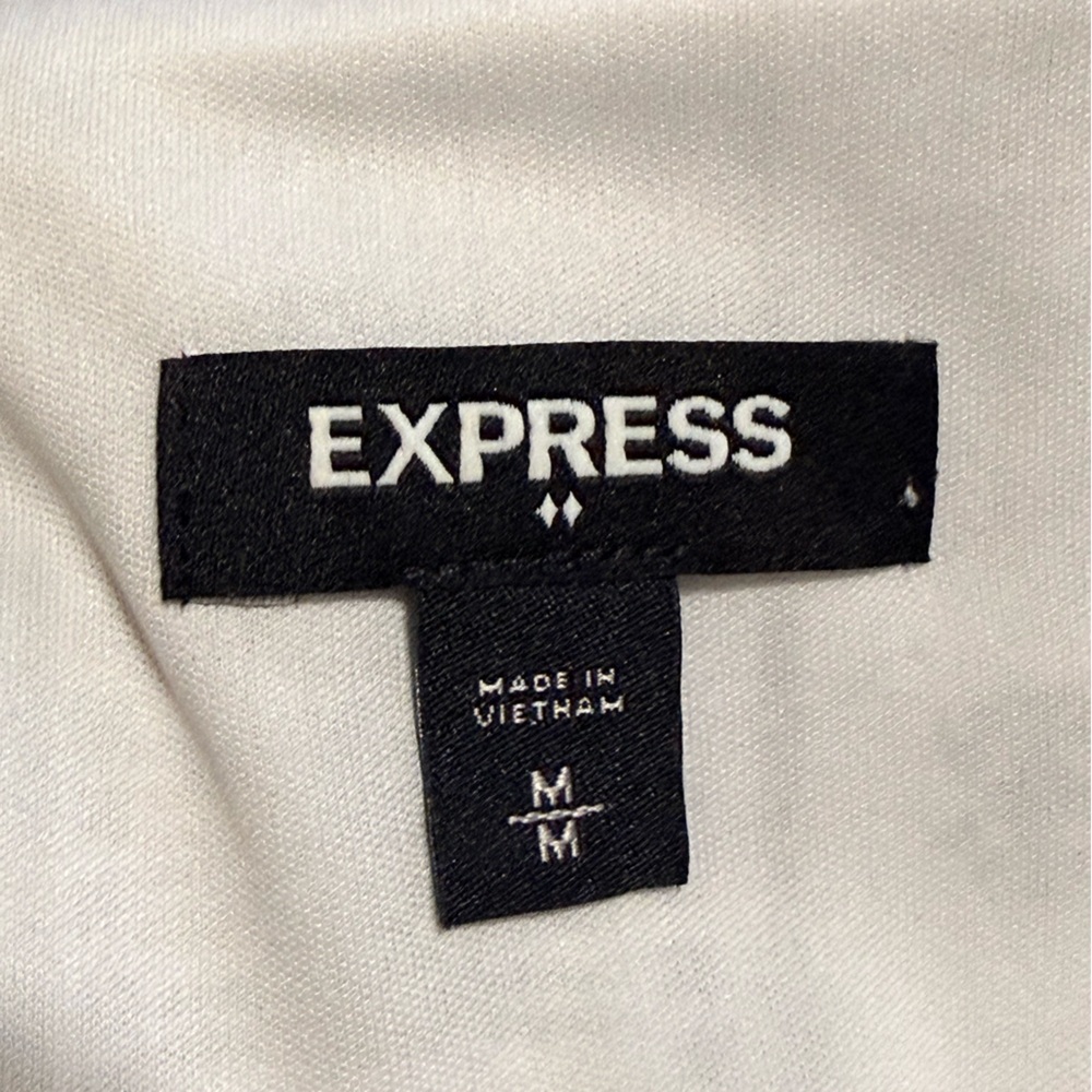 Express White Geometric Patterned Tie-Front Blous… - image 2